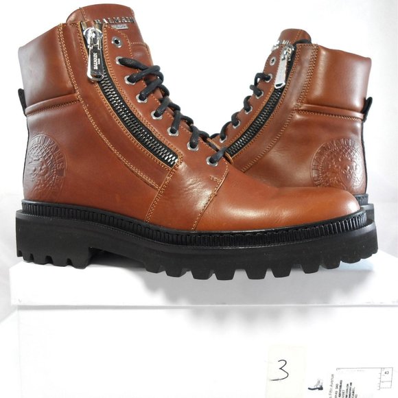 NIB$1450 BALMAIN RANGER EMBOSSED LOGO LEATHER COMBAT DUAL ZIPPERS BOOTS 43 10 - Picture 3 of 16